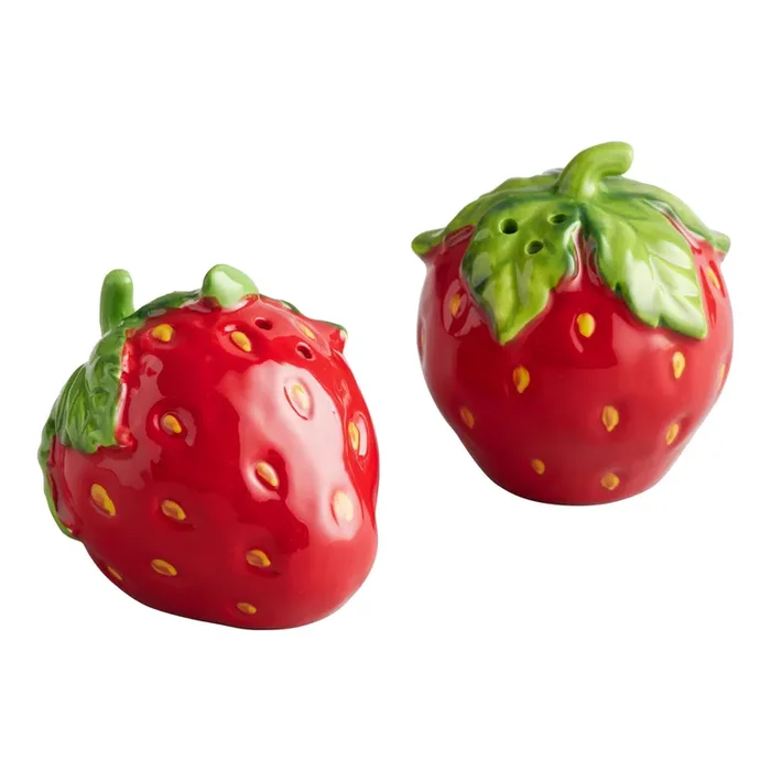 Strawberry Hand Painted Figural Salt and Pepper Shaker Set