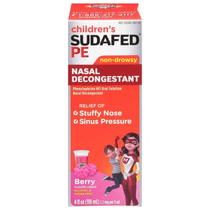 Sudafed Children‘s PE Non-Drowsy 2.5 mg Berry Flavor Liquid Nasal Decongestant 4 fl oz