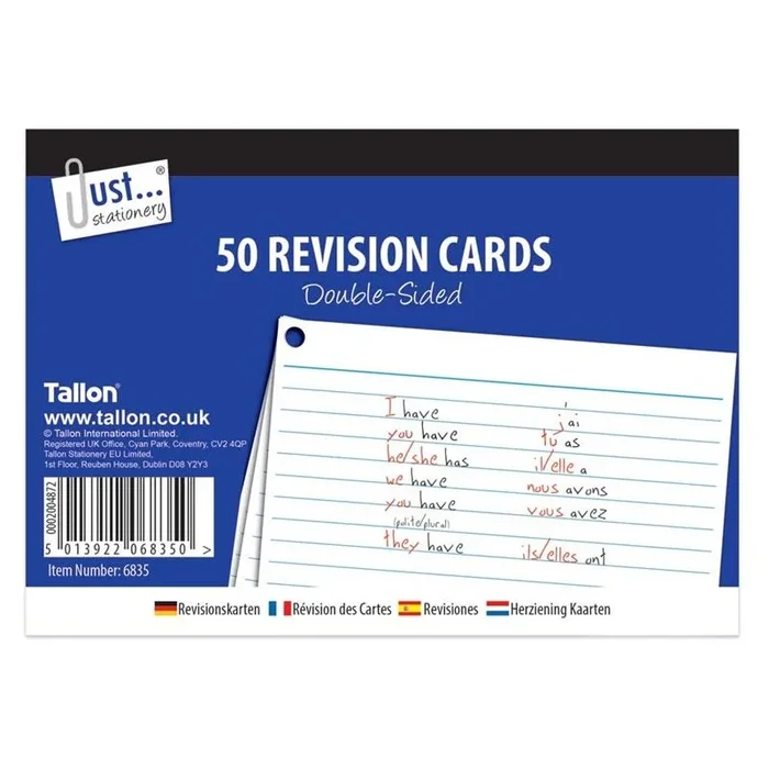 Tallon Revision Cards Double Sided 15 x 10.5cm 50 Pack