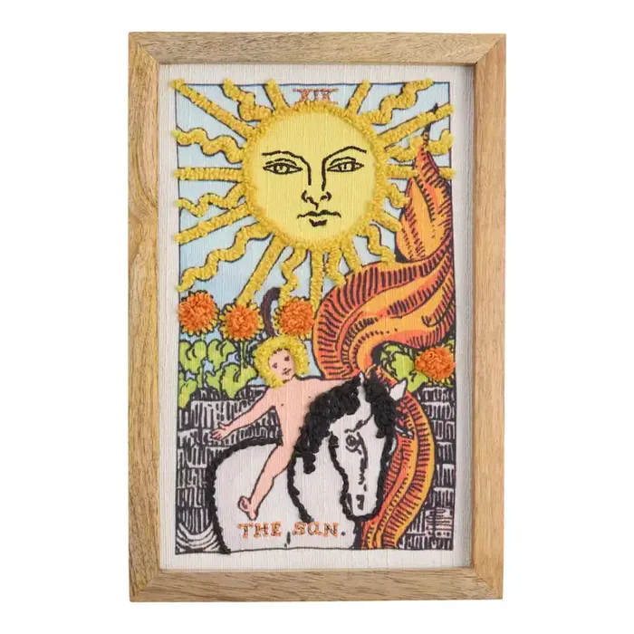 Tarot Sun Embroidered Cotton Framed Wall Art