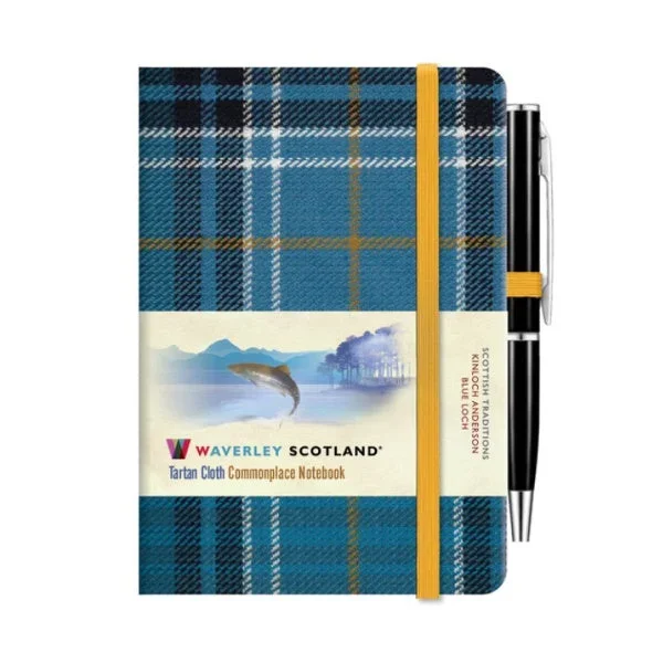 Tartan Cloth Mini Notebook with Pen – Blue Loch