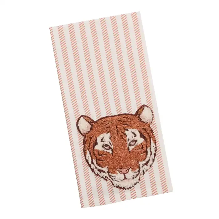 Terracotta and White Tiger Stripe Embroidered Kitchen Towel