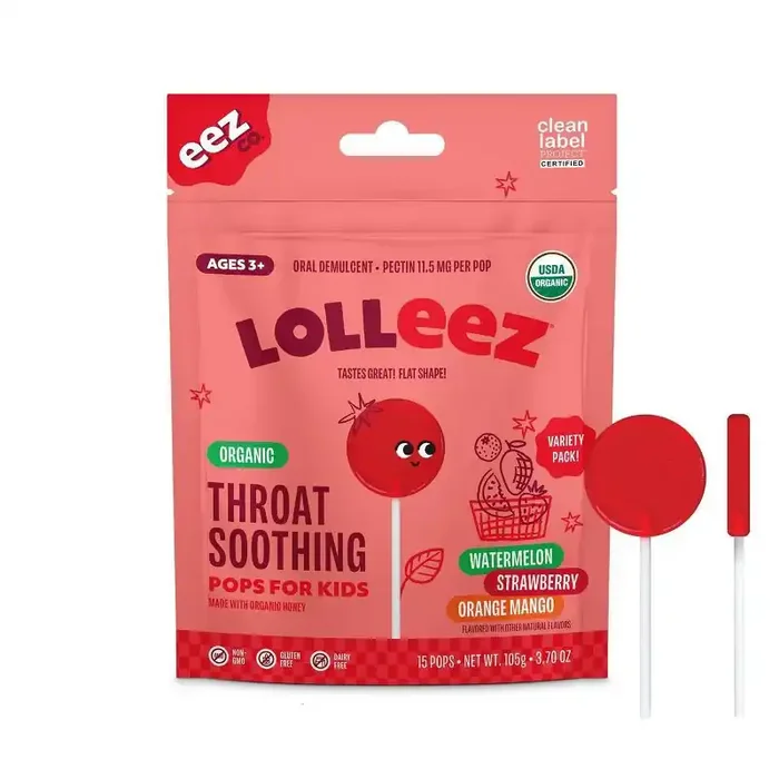 The Eez Co. Lolleez Organic Throat Soothing Pops – Watermelon, Strawberry & Orange Mango – 15ct
