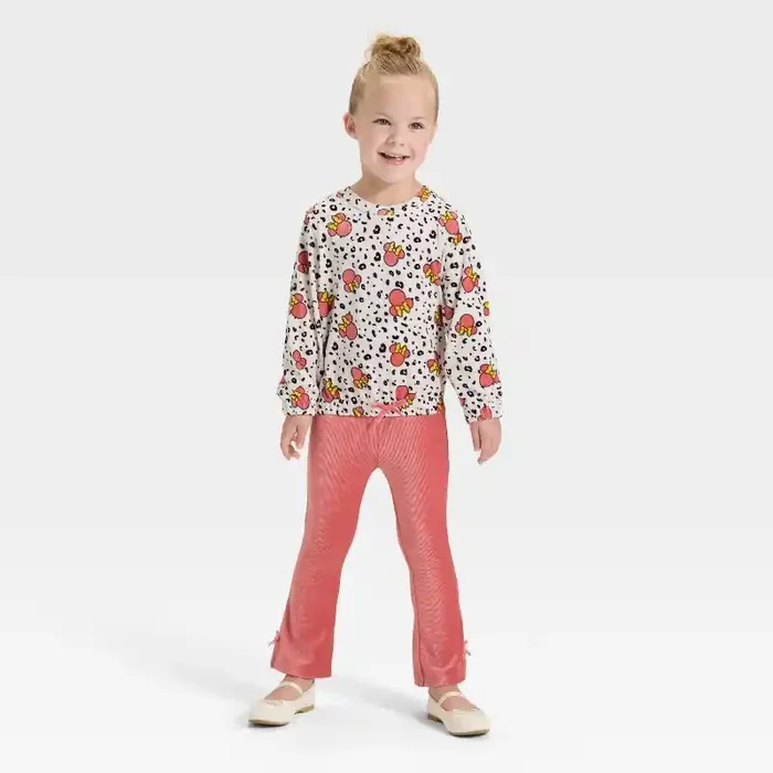 Toddler Girls‘ 2pc Disney Minnie Mouse Ribbed Velour Top and Pants Set – Pink 5T