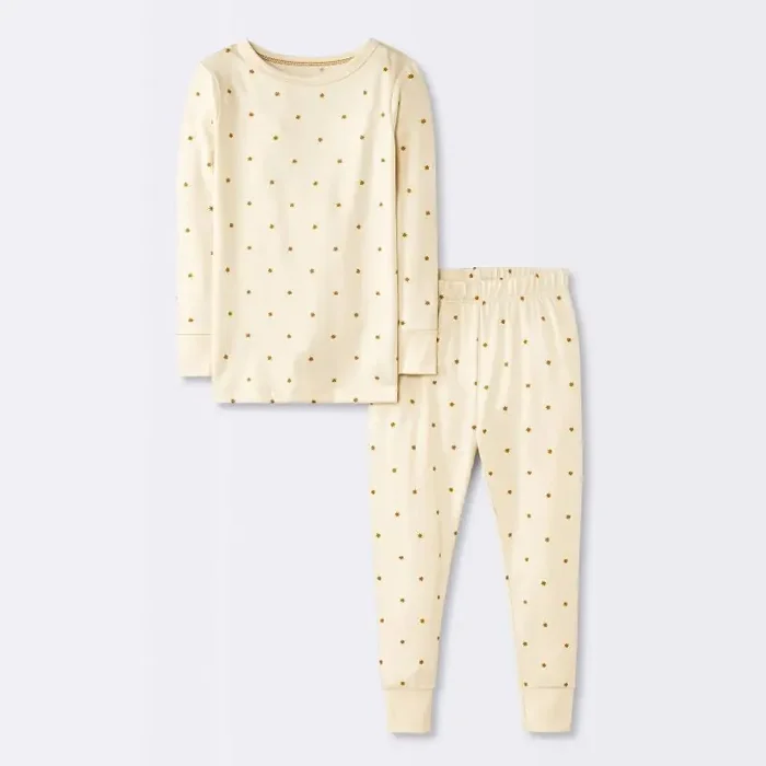 Toddler Girls‘ 2pc Long Sleeve Smooth Jersey Snug Fit Pajama Set – Cloud Island™ Khaki 18M