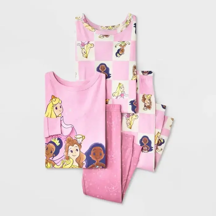 Toddler Girls‘ 4pc Disney Princess Cotton Long Sleeve Pajama Set – Pink 18M