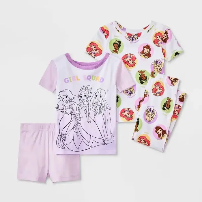 Toddler Girls‘ 4pc Snug Fit Disney Princess Cotton Pajama Set – Purple 18M