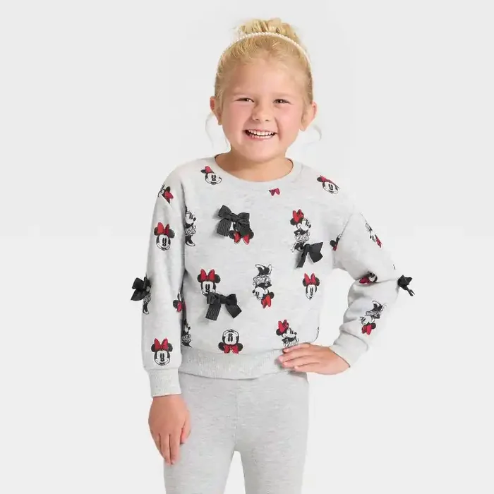 Toddler Girls‘ Disney Minnie Mouse Bow Pullover – Heather Gray 3T