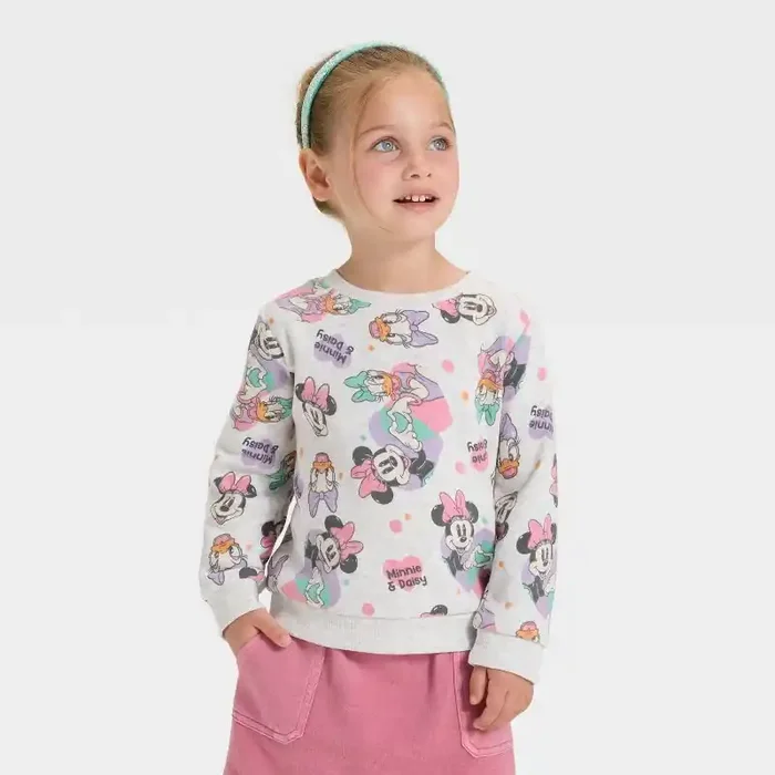 Toddler Girls‘ Disney Minnie Mouse Daisy Duck Fleece Sweatshirt – Heather Gray 18M