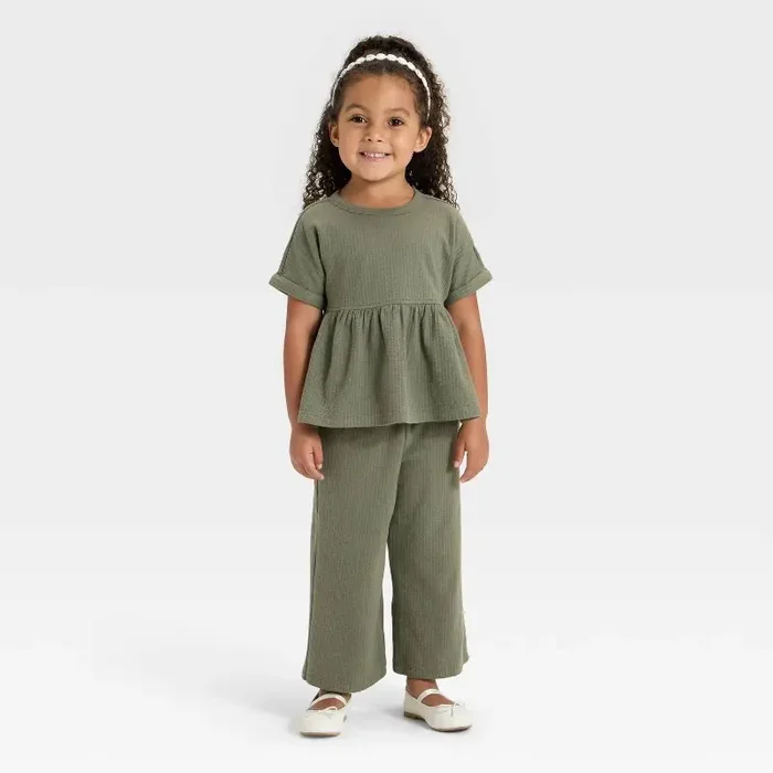 Toddler Girls‘ Knit Shirt and Pants Set – Cat & Jack™ Olive Green 4T