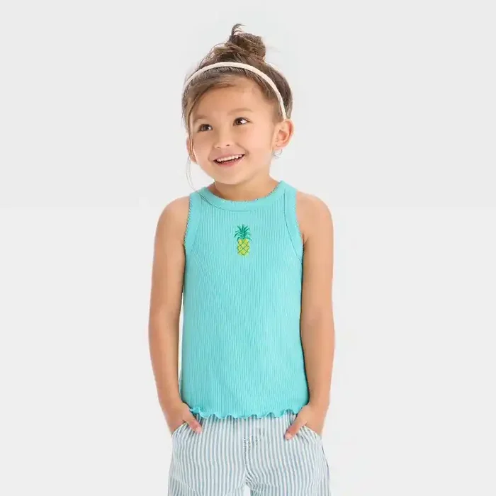 Toddler Girls‘ Pineapple Ribbed T-Shirt – Cat & Jack™ Turquoise Green 2T