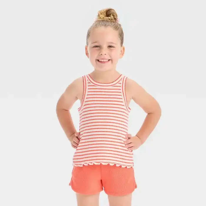 Toddler Girls‘ Striped Ribbed T-Shirt – Cat & Jack™ Coral Orange 5T