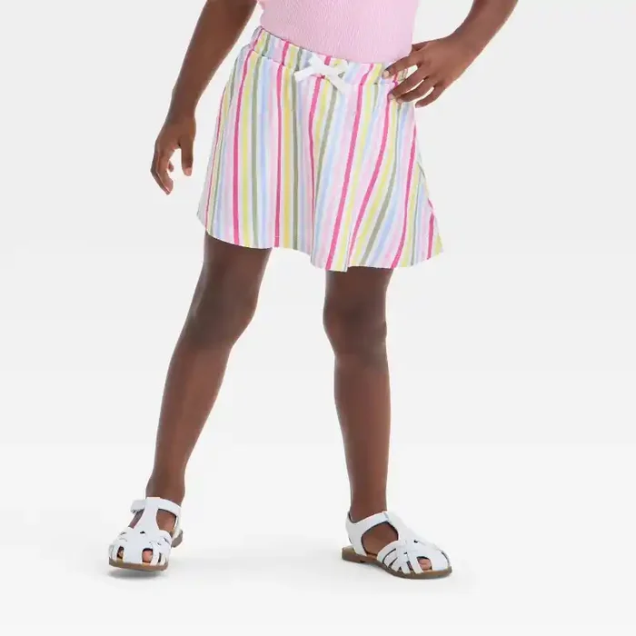 Toddler Girls‘ Striped Skirt – Cat & Jack™ 4T Multi-Stripe Skort, Jersey, Elastic Waistband