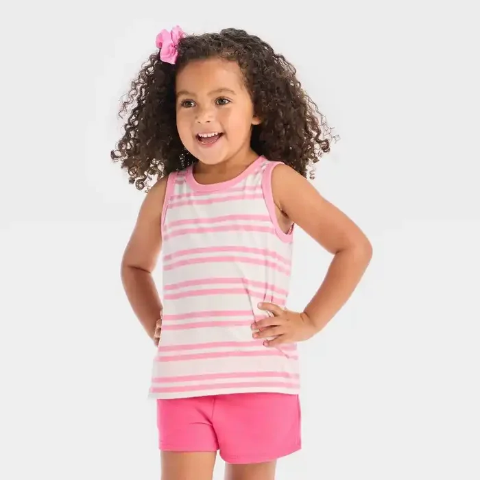 Toddler Girls‘ Striped Tank Top – Cat & Jack™ Cream 5T