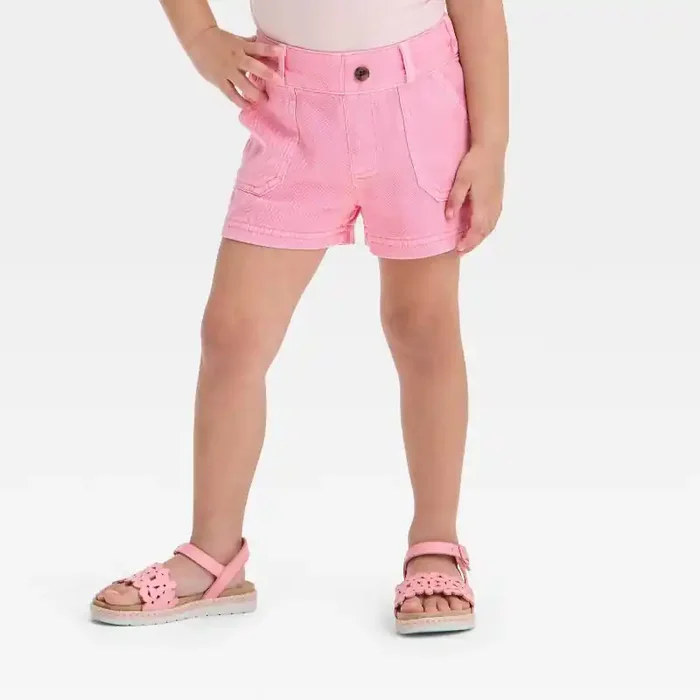 Toddler Girls‘ Twill Shorts – Cat & Jack™ Medium Pink 3T Cotton Rayon Blend, Mid-Rise, Pull-On Style