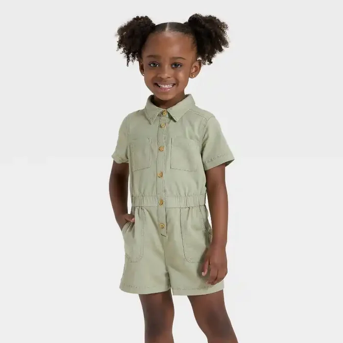 Toddler Girls‘ Utility Romper – Cat & Jack™ Olive Green 2T