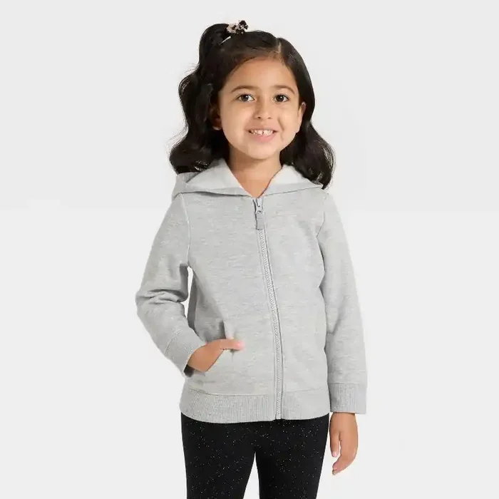 Toddler Girls‘ Zip-Up Fleece Hoodie – Cat & Jack™ Heather Gray 4T