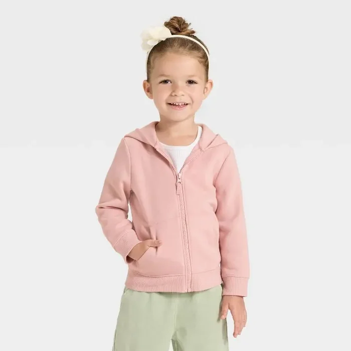 Toddler Girls‘ Zip-Up Fleece Hoodie – Cat & Jack™ Light Mauve 12M