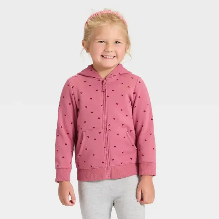 Toddler Girls‘ Zip-Up Fleece Hoodie – Cat & Jack™ Pink Rose 18M