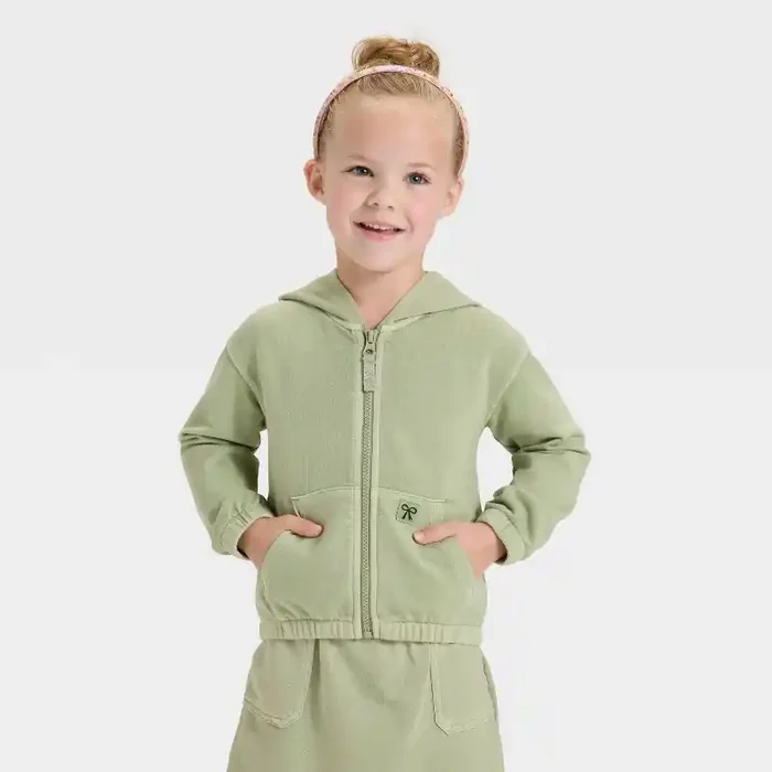 Toddler Girls‘ Zip-Up French Terry Hoodie – Cat & Jack™ Light Olive 12M