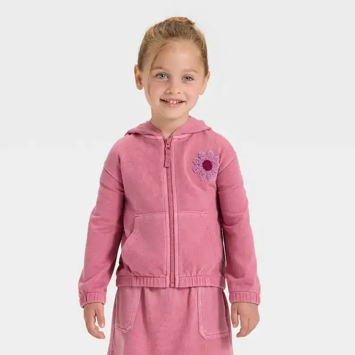 Toddler Girls‘ Zip-Up French Terry Hoodie – Cat & Jack™ Pink Rose 5T