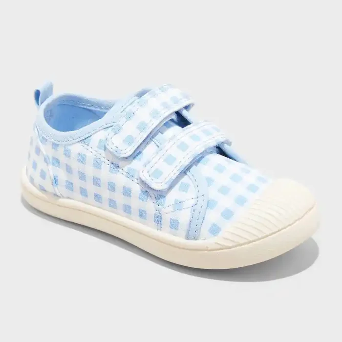 Toddler Parker Sneakers – Cat & Jack™ Blue 10T Machine Washable Canvas, Hook and Loop Closure, Gingham Check Pattern