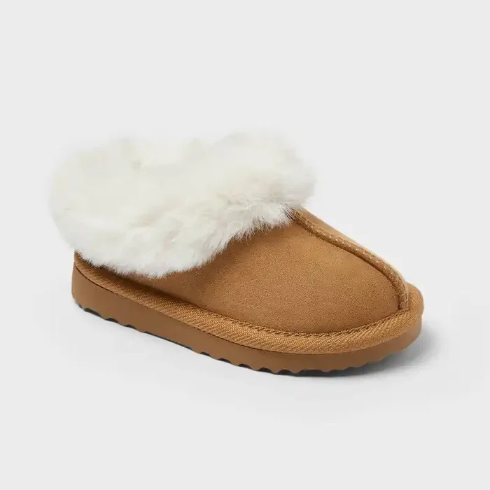 Toddler Piper Faux Fur Cuff Scuff Slippers – Cat & Jack™ Brown 9