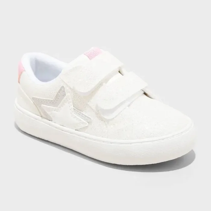 Toddler Sora Glitter Sneakers – Cat & Jack™ White 8T Hook and Loop, Star Pattern, Medium Width