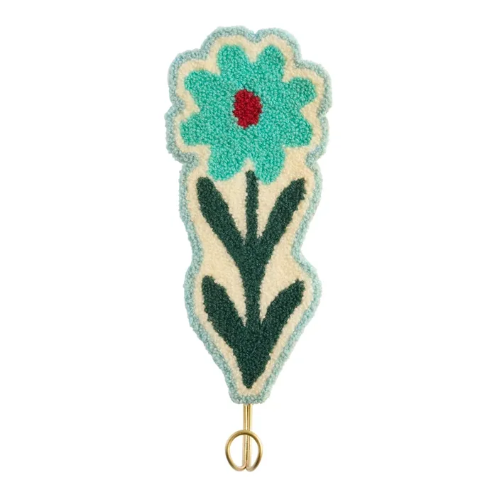 Turquoise and Red Daisy Tufted Wall Hook