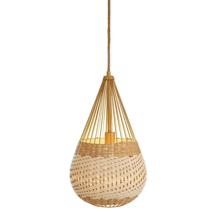 Two Tone Natural Jute and Cotton Teardrop Pendant Lamp