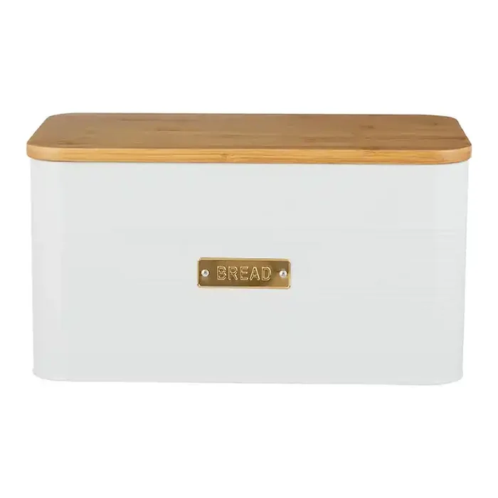 Typhoon Otto White Steel Bread Bin with Bamboo Lid