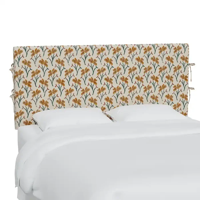 Vanves Floral Ochre Larisa Slipcover Upholstered Headboard