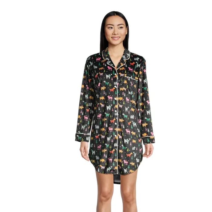 Washed Black Holiday Pups Fleece Nightshirt