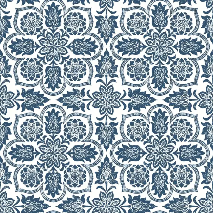 Waverly Blue and White Gem Tile Peel And Stick Wallpaper