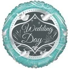 “Wedding Day” Doves Design Foil Balloon Silver 18” – Case of 10