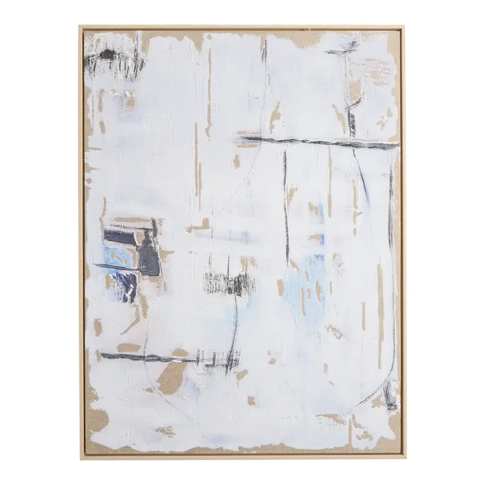 White and Black Abstract Framed Linen Wall Art