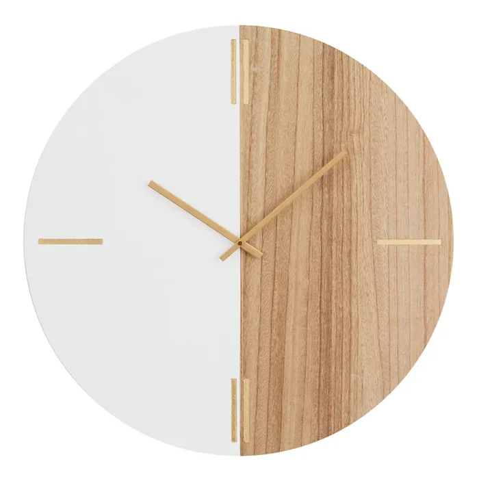 White and Brown Wood Contemporary Wall Clock