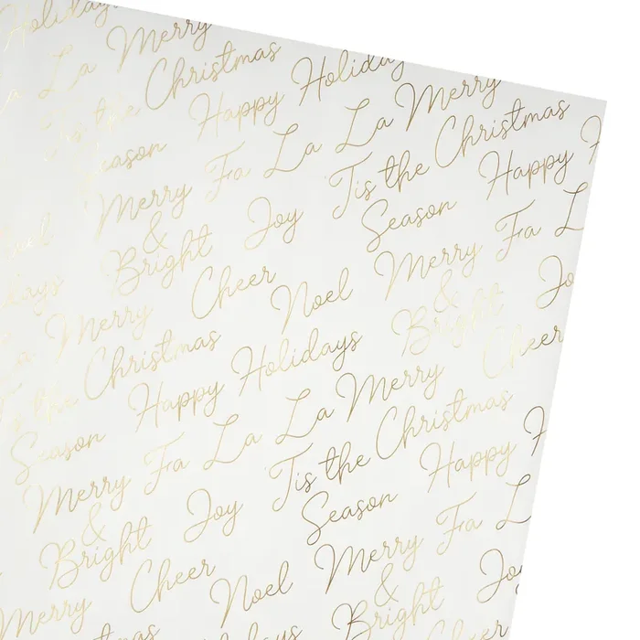 White and Gold Script Holiday Wrapping Paper Roll