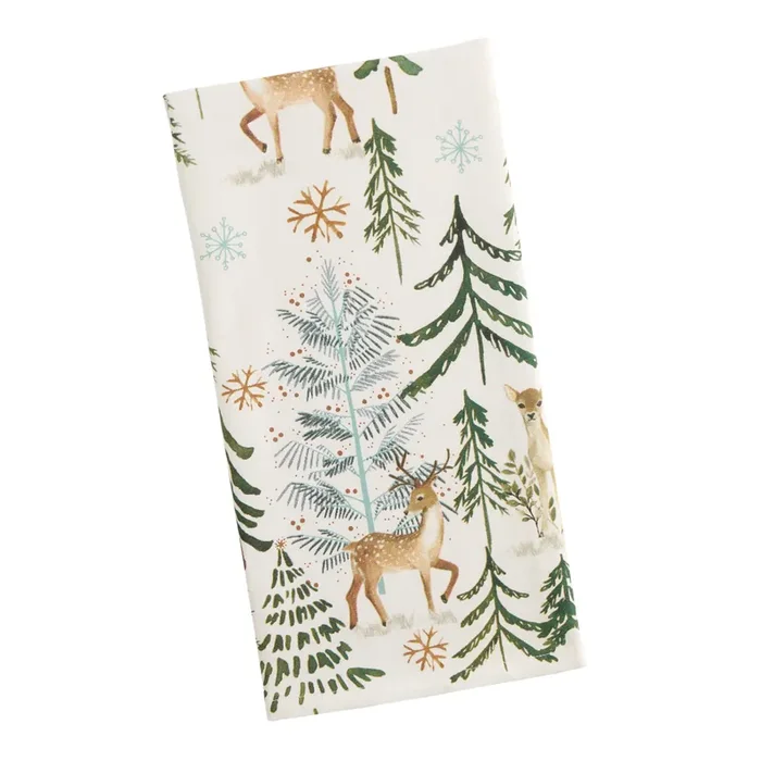 White and Green Watercolor Deer Forest Kitchen Towel