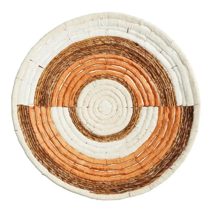 White And Orange Banana Bark Woven Disc Wall Decor