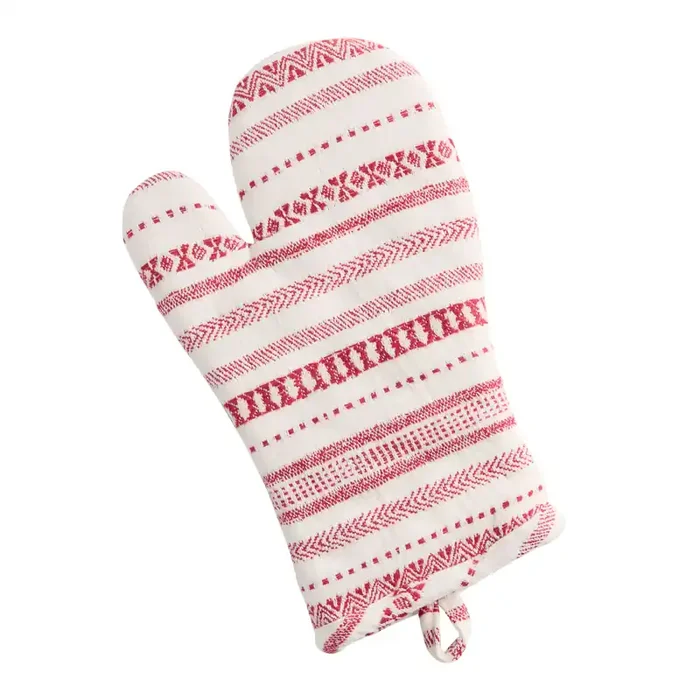 White and Red Fair Isle Jacquard Oven Mitt