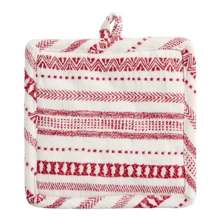 White and Red Fair Isle Jacquard Potholder