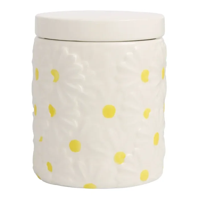 White and Yellow Daisy Hand Painted Ceramic Storage Canister