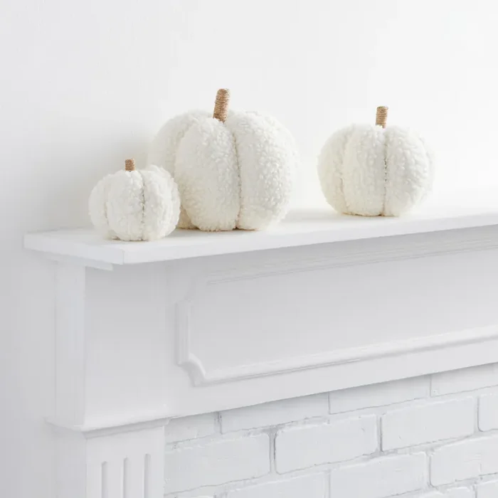 White Boucle Fabric Pumpkin Décor