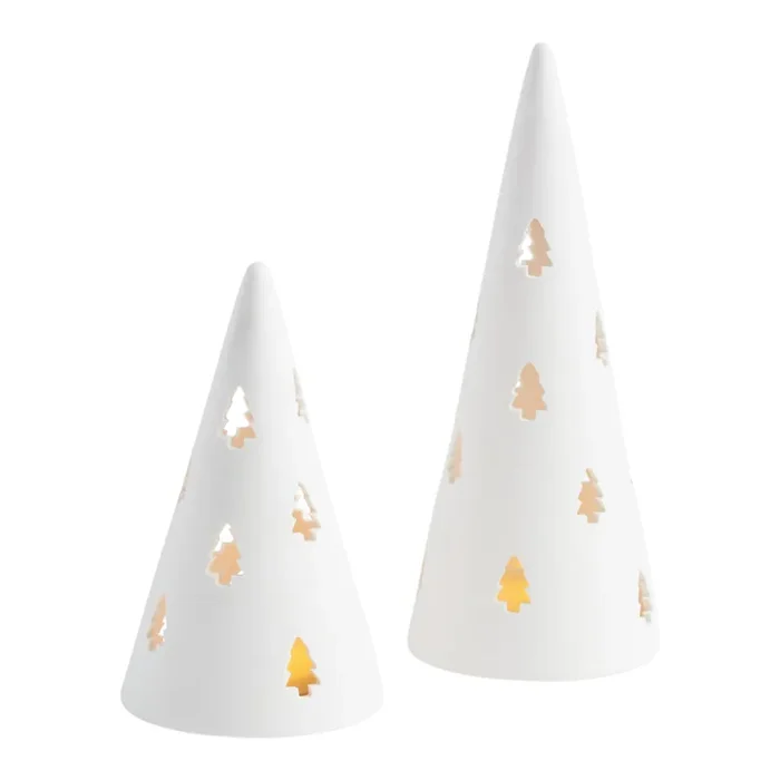 White Ceramic Conical Tree Hurricane Candle Holder