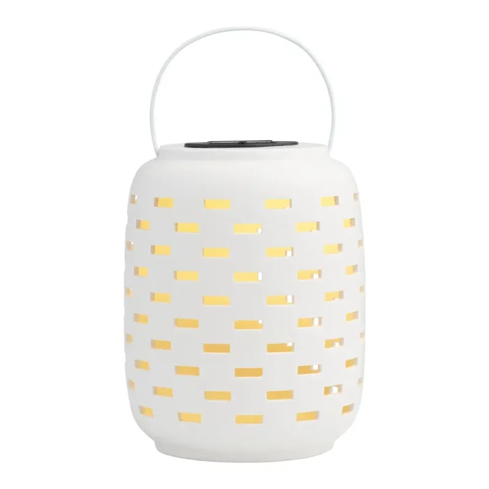 White Ceramic Dashes Solar LED Lantern