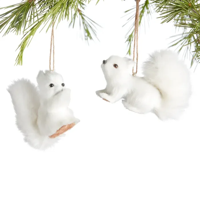 White Faux Fur Chipmunk Ornaments Set of 2