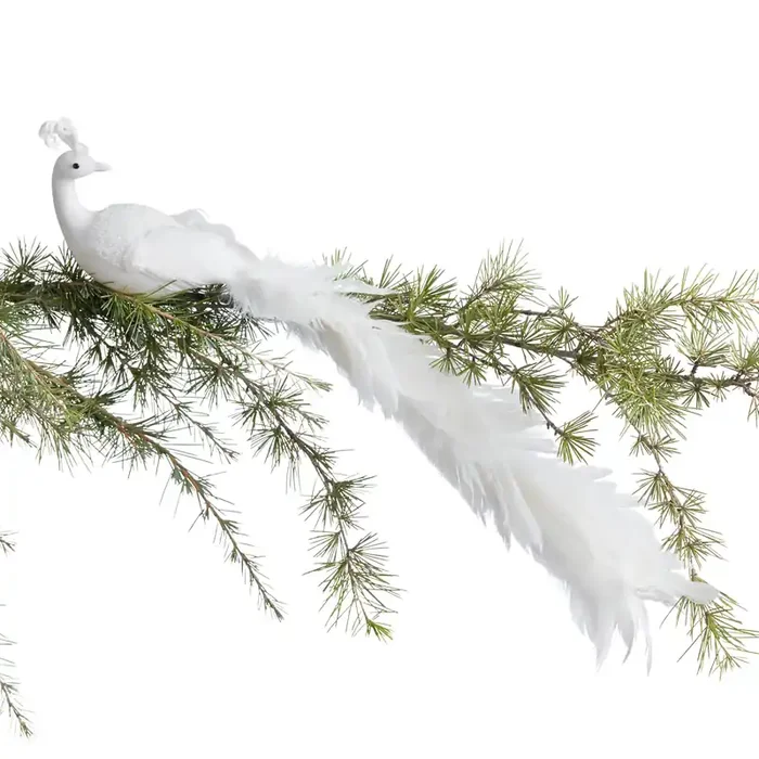 White Feather Peacock Clip Ornament