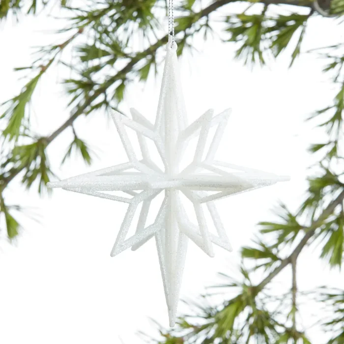 White Glitter Retro Star Ornament