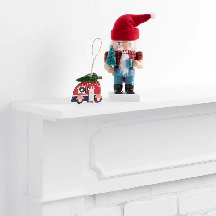 White Lumberjack Nutcracker and Camper Ornament Set